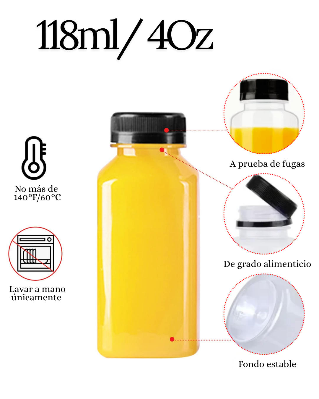 Botella Plástica de 4Oz Tapa Negra