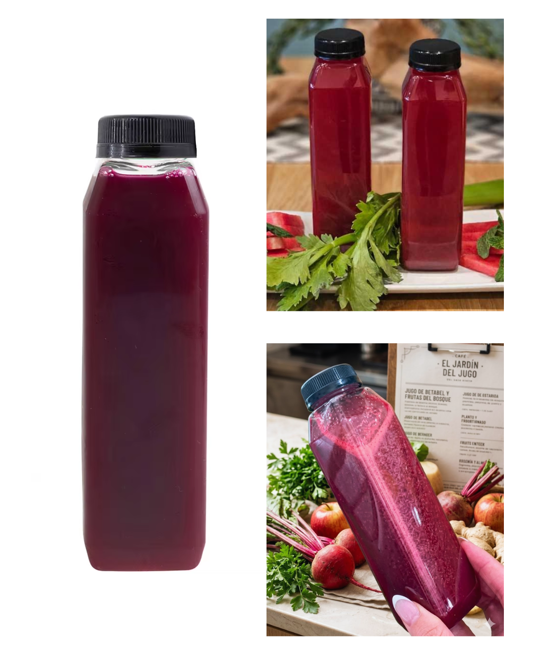 Botellas Plásticas Cuadradas con Tapa Negra