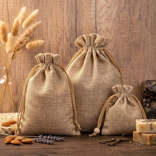 Bolsas de Arpillera/ Henequén con Cordón Toque Rústico y Natural