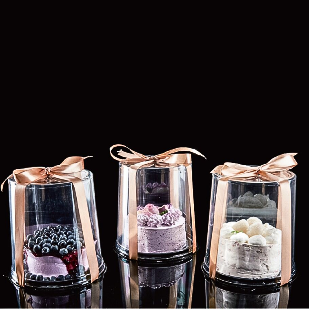 Envase plástico desechable PET para postres base redonda 17x17x18.5cm