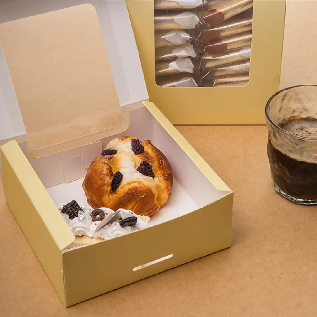 Cajas de cartulina armable para pastelería con ventana