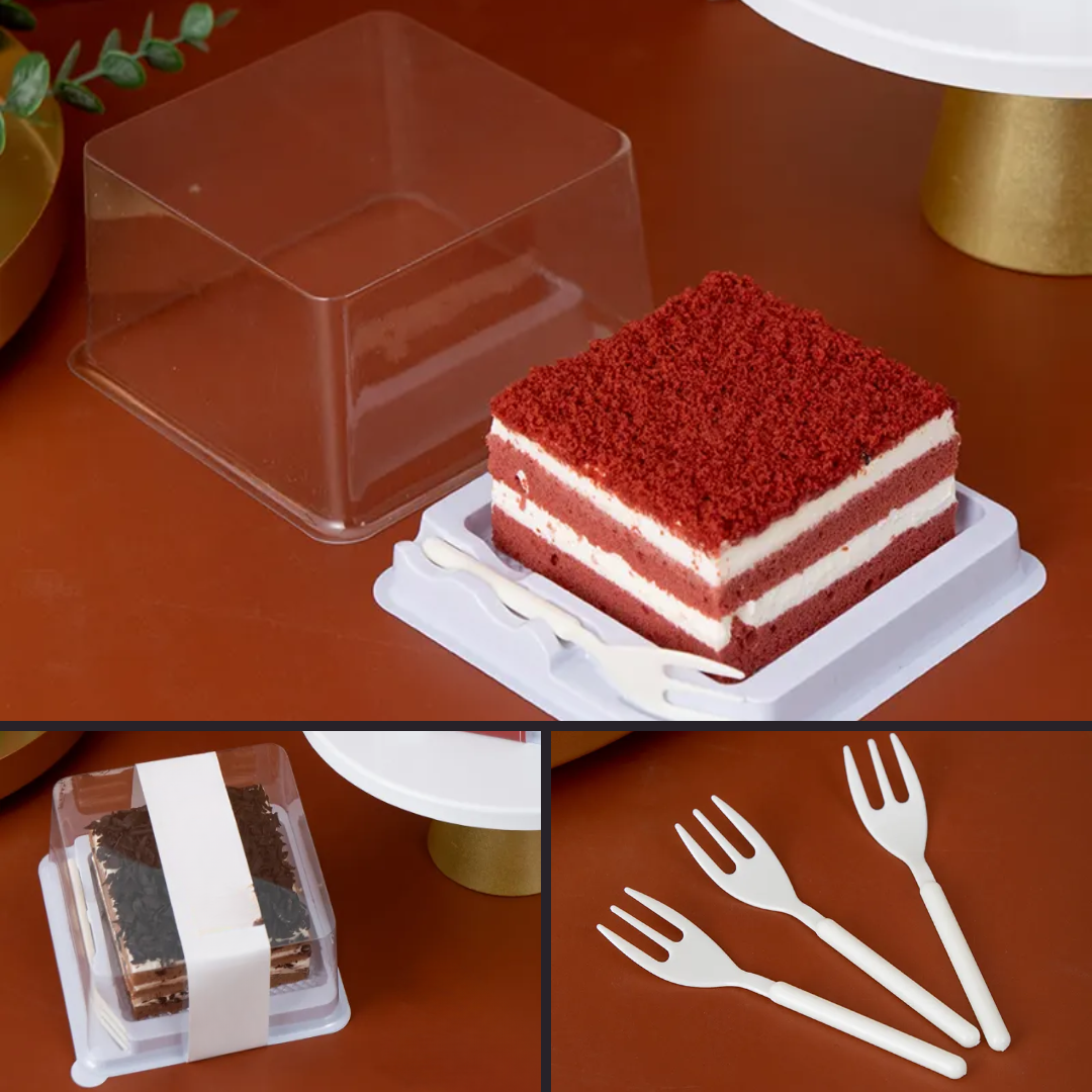 Mini bandeja cuadrada PET para postre 12.4x14.4x6.5cm