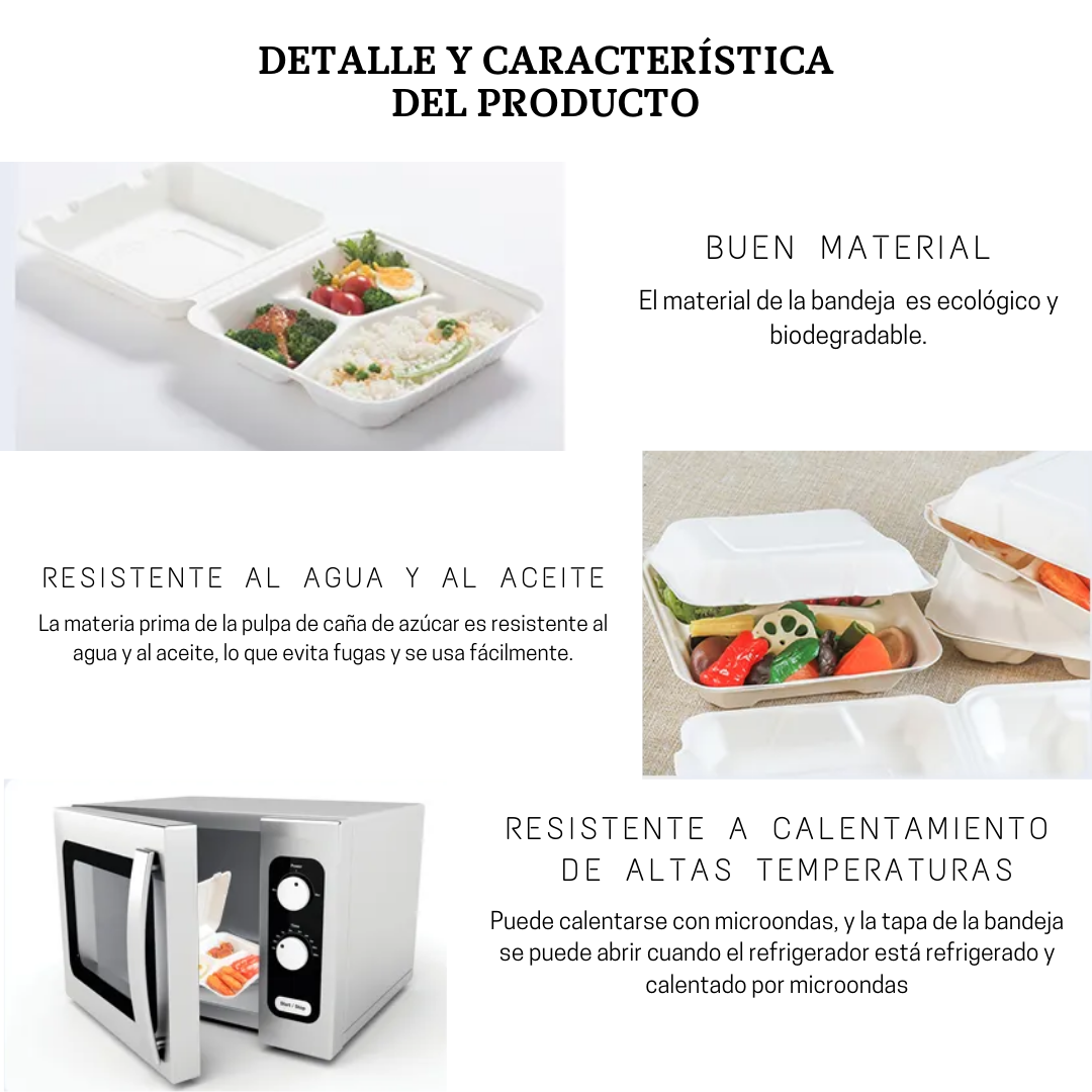 Envase menú tapa bisagra bagazo blanco