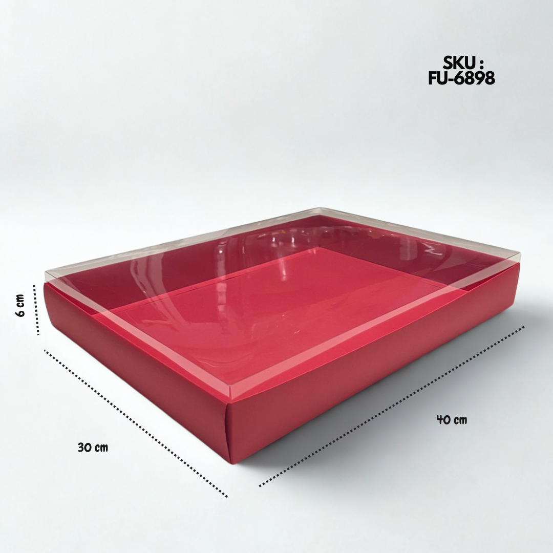 Cajas rectangular con tapa transparente en color negro, rojo, blanco o dorado