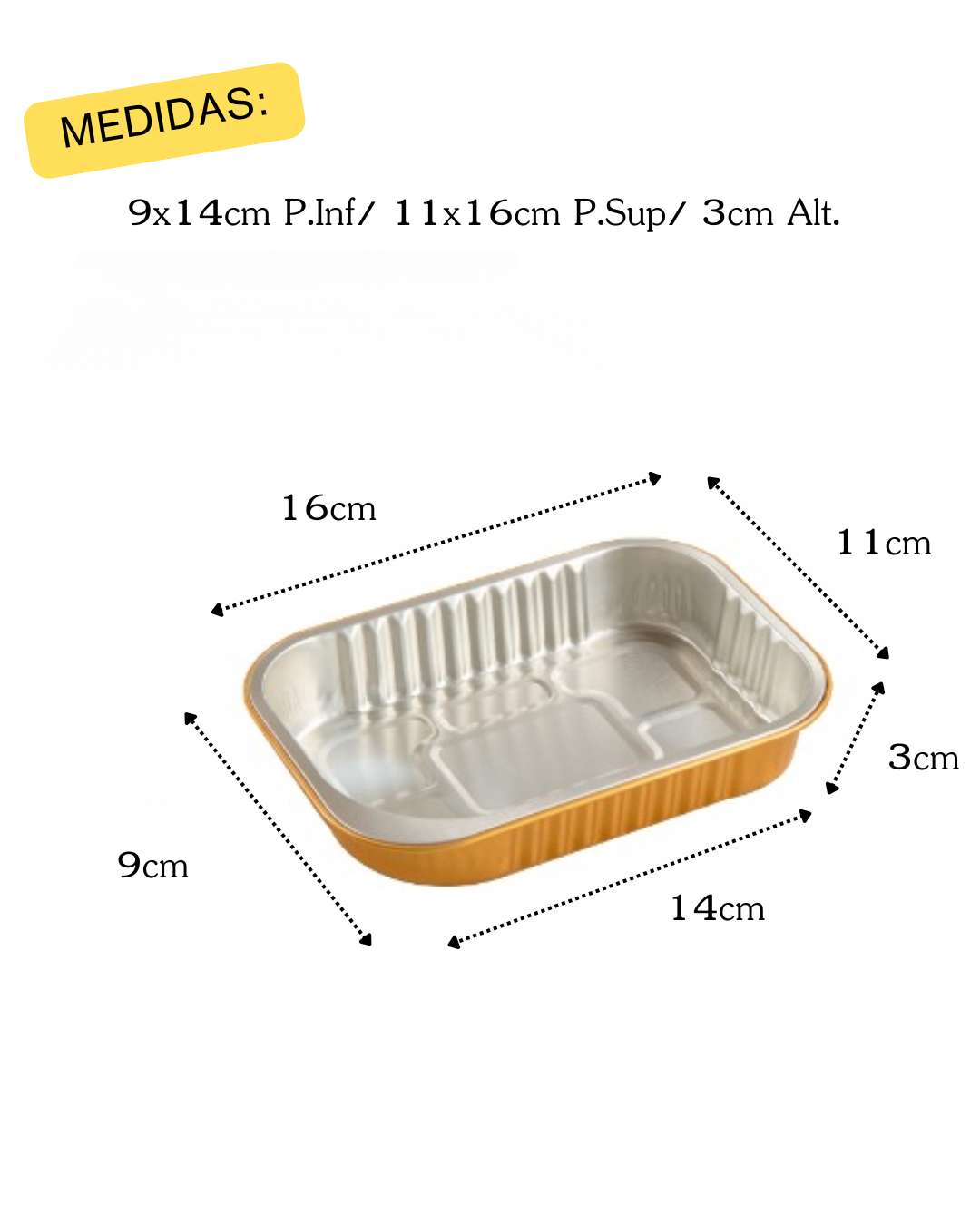 Bandeja de Aluminio Dorado con Tapa transparente