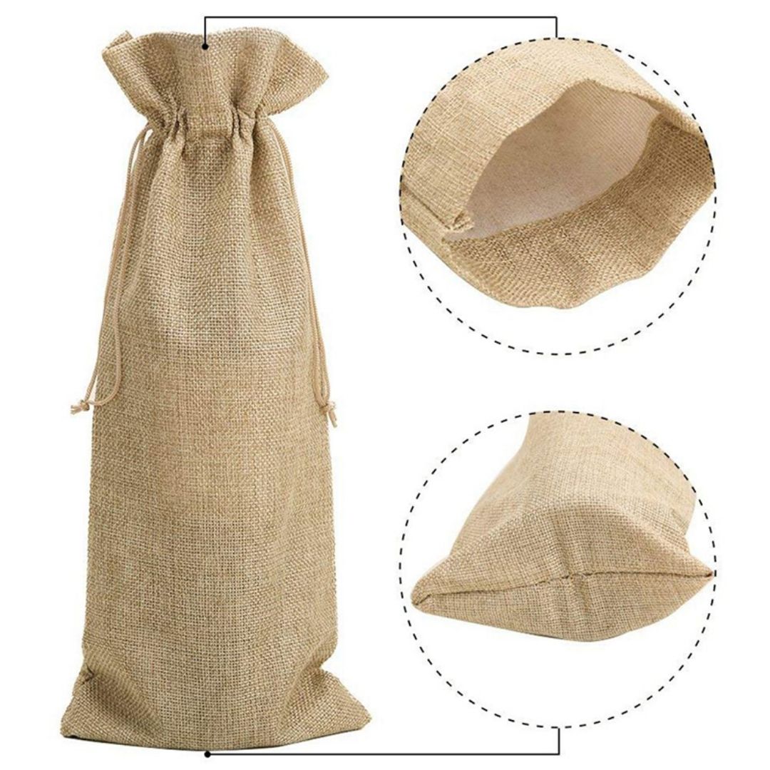 Bolsas de arpillera/henequen con cordón larga para botella