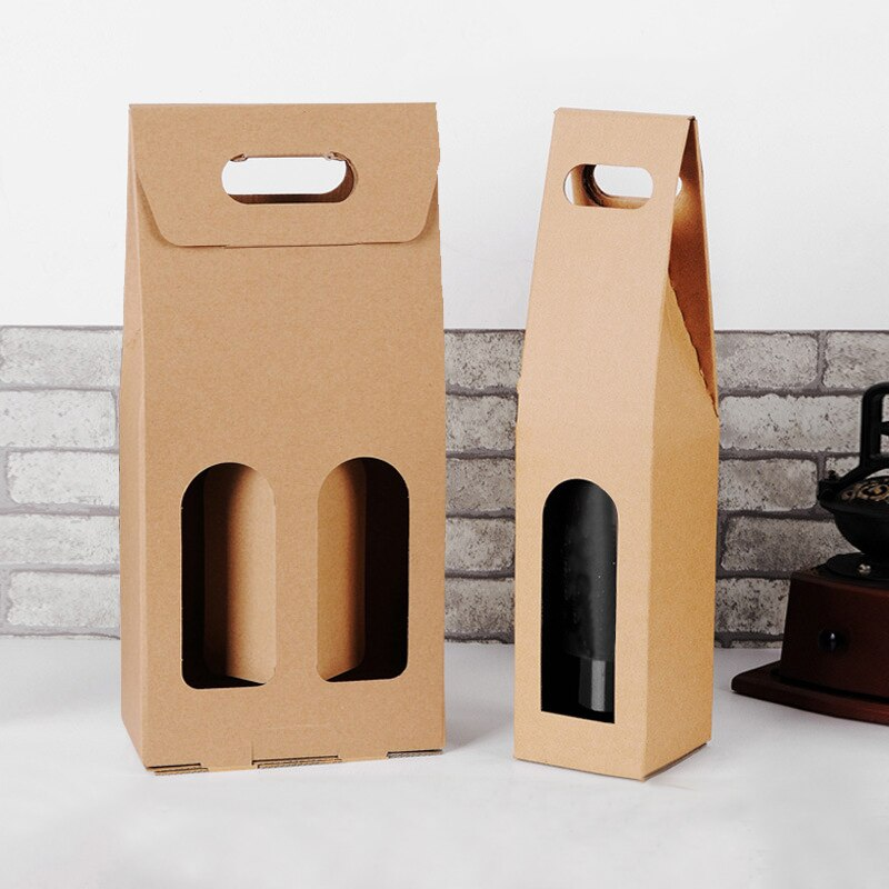 Caja kraft corrugado con asa para botellas de vino