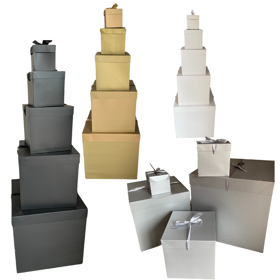 Caja de cartoncillo armable cuadrada armable con lazo (XS, S, M, L, XL)