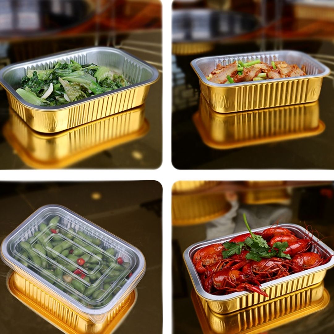 Bandeja de Aluminio Dorado con Tapa transparente 33x29.5x6cm