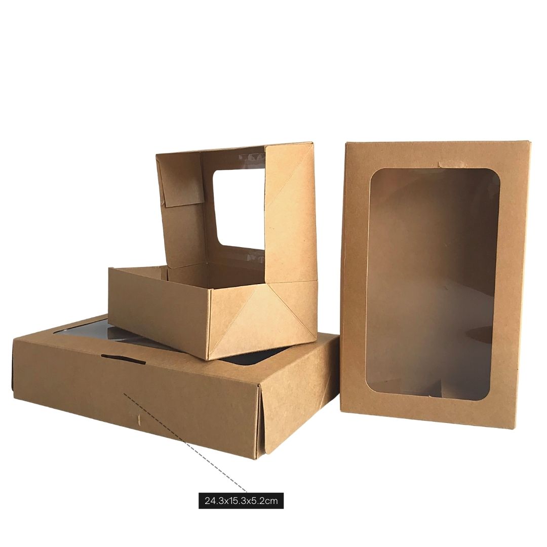 Caja armable con ventanilla con tapa plegable