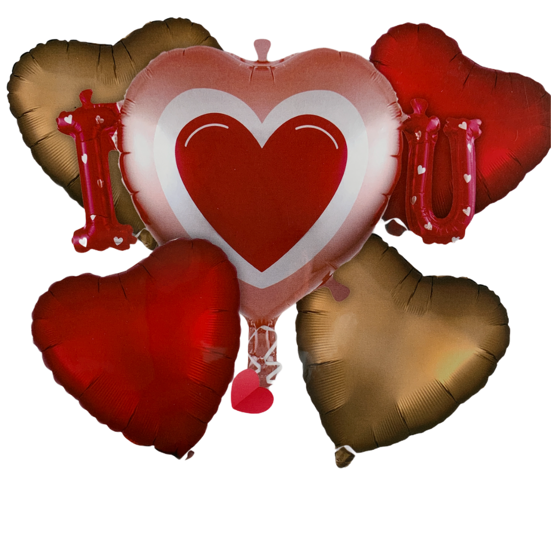Bouquet de globos de Amor "IOU" para San Valentin y ocasiones especiales. Set de 5 piezas (Aire o helio)