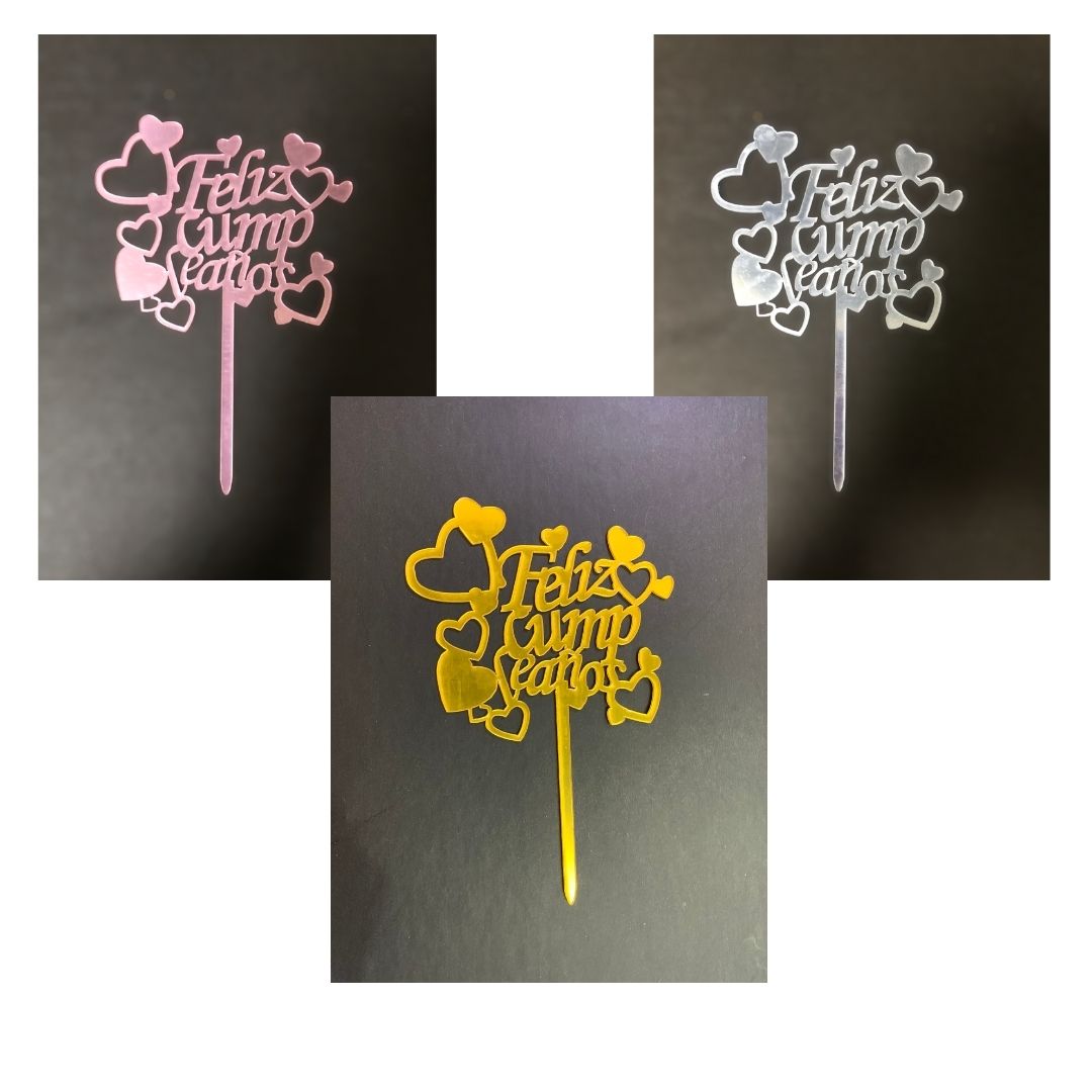 Cake Topper con corazon"Feliz Cumpleanos"