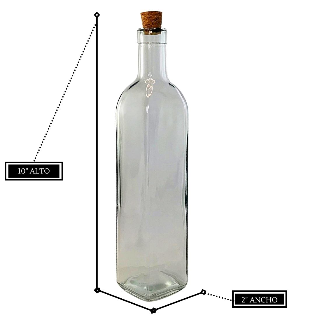 Botella de vidrio transparente con corcho