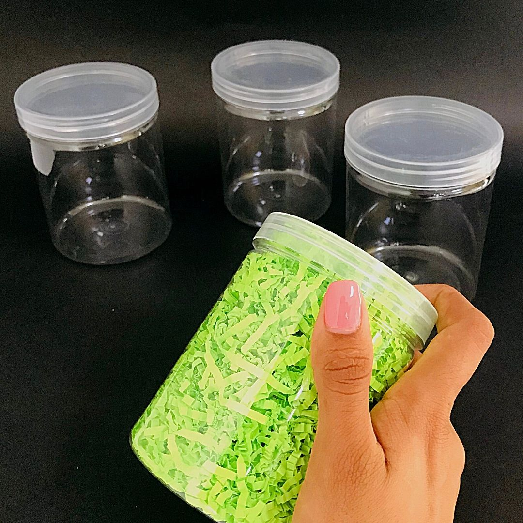 Frascos redondos de plástico con tapa transparente