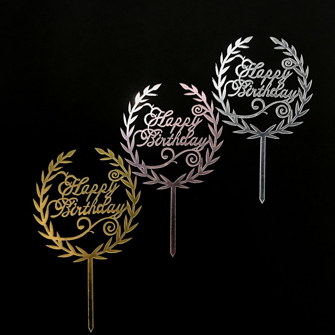 Cake Topper redondo con ramas"happy birthday "