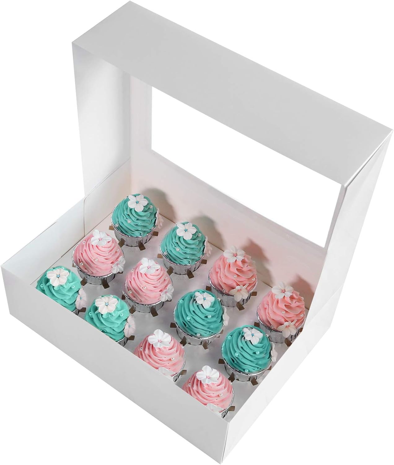 Caja de papel cartulina kraft para cupcake con ventanilla