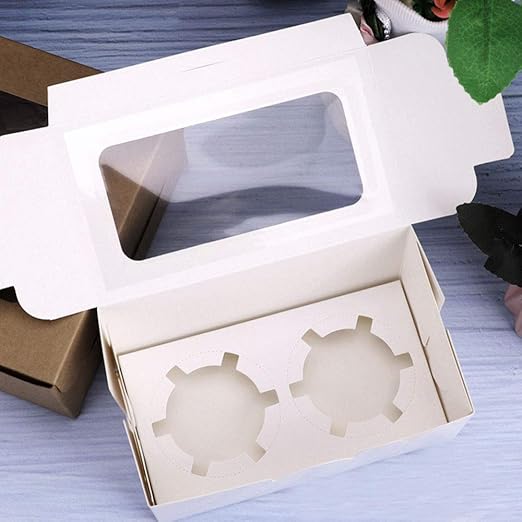 Caja de papel cartulina kraft para cupcake con ventanilla