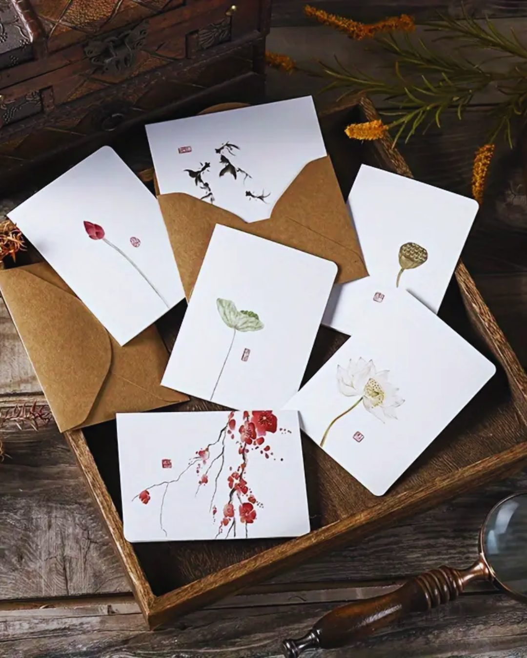 Tarjetas con Diseño de Pintura Tradicional