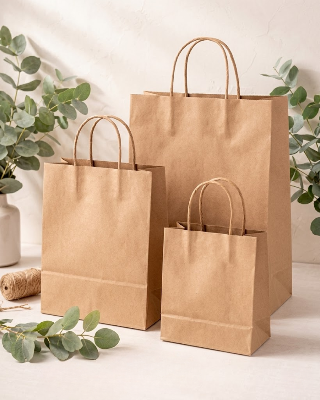 Bolsa de Papel Kraft Marrón con Asa Rizada