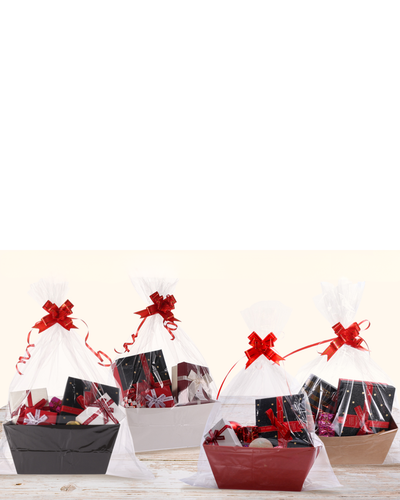 Canasta rectangular con asa (Incluye bolsa de celofán y lazo)