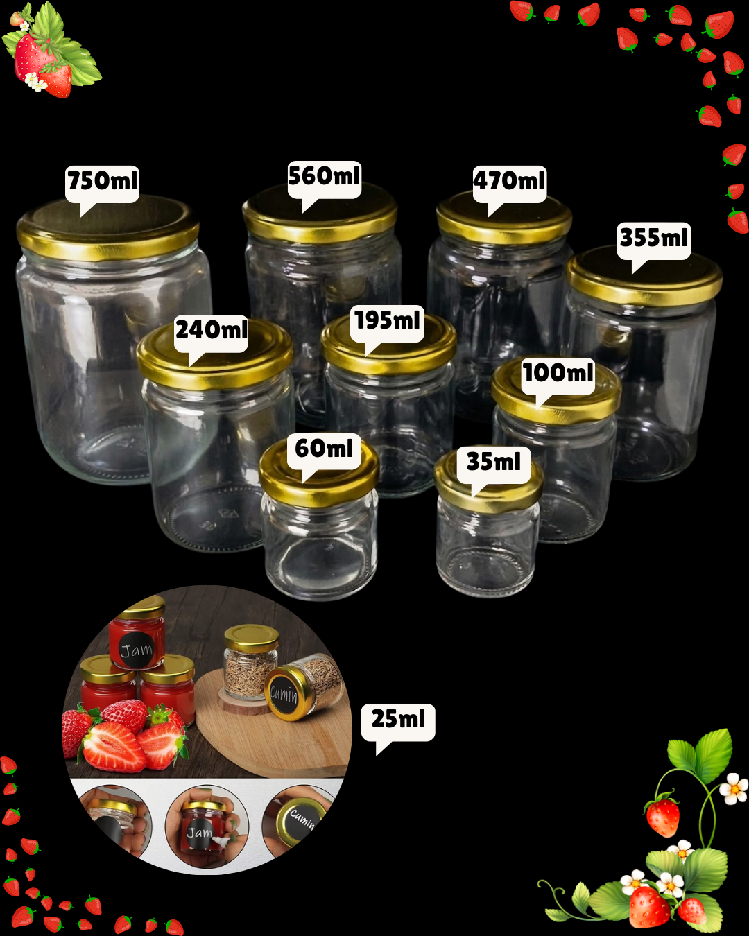 Frascos de vidrio redondos con tapas