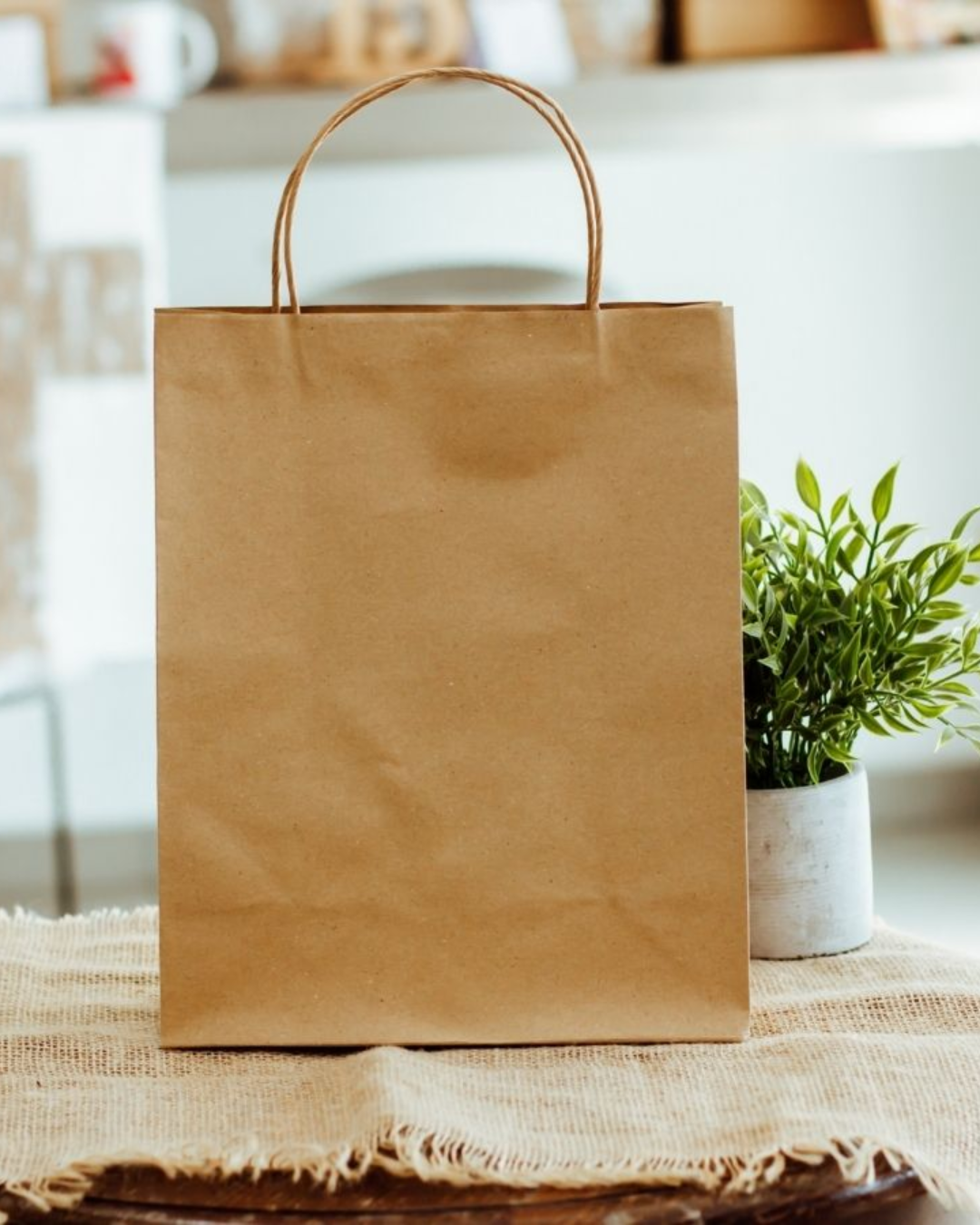 Bolsa de Papel Kraft Marrón con Asa Rizada