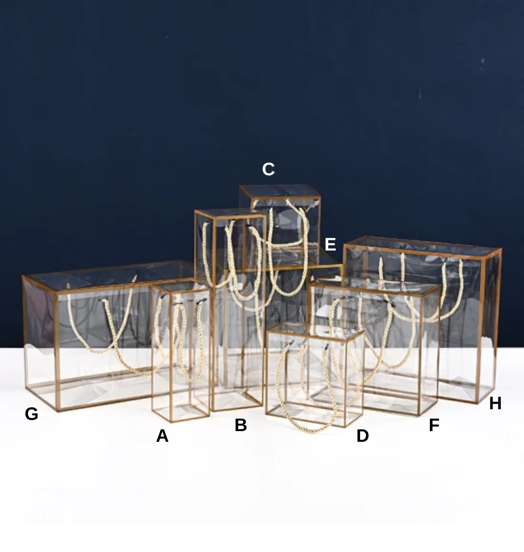 Cajas armables de acetato con asas de cordón