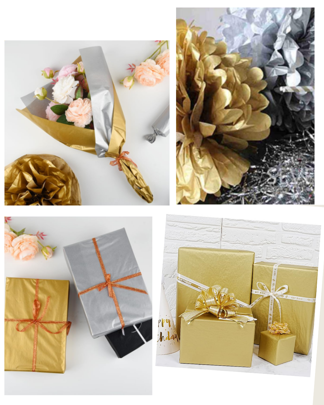 Papel Tissue para Envolver Regalos - Liso Cromado - Paquete de 10 hojas