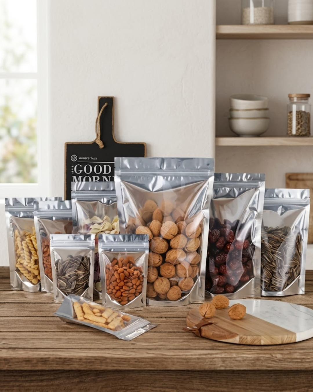 Bolsas Stand Up Pouch Metálicas Resellables con Cierre de Cremallera y Ventanilla para Embalaje
