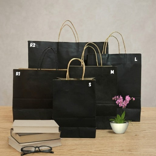 Bolsa de Papel Kraft Negro con Asa Rizada
