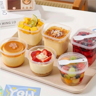 Envase Plástico Transparente con Cucharita para Postre