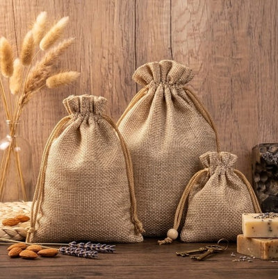 Bolsas de Arpillera/ Henequén con Cordón Toque Rústico y Natural