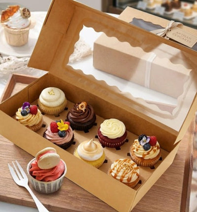Caja de Papel Cartulina Kraft para Cupcake con Ventanilla