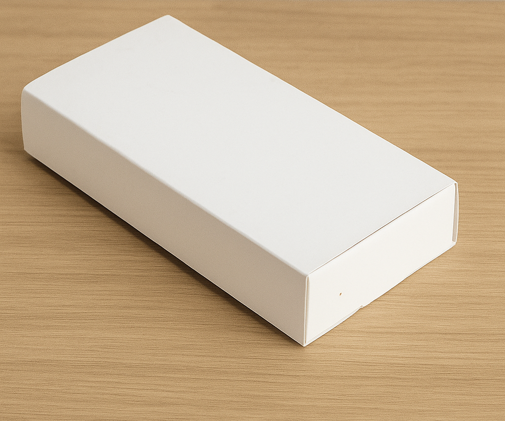 Caja de cartoncillo blanco estilo fosforera