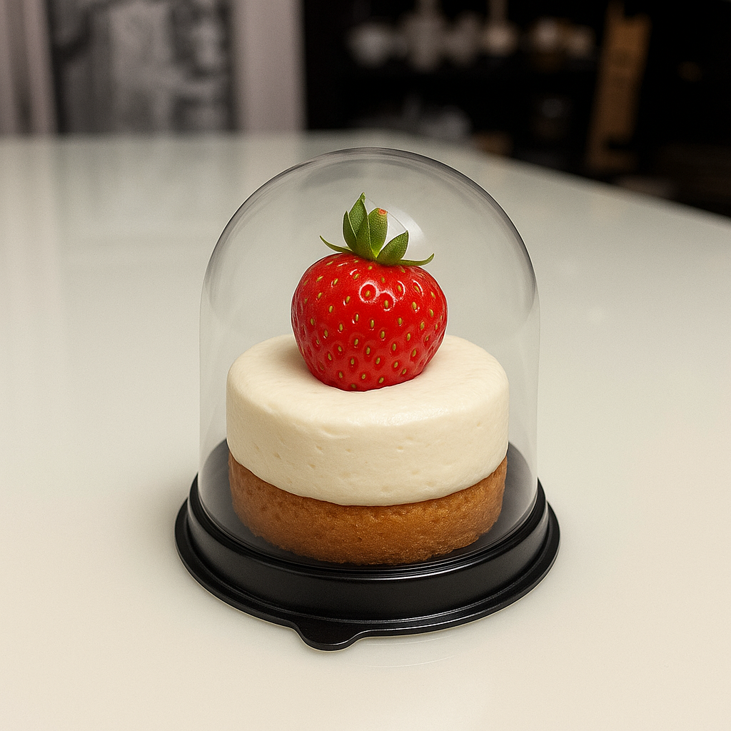 Envase plástico desechable PET para postres en forma de cúpula 14.5x14.5x15cm