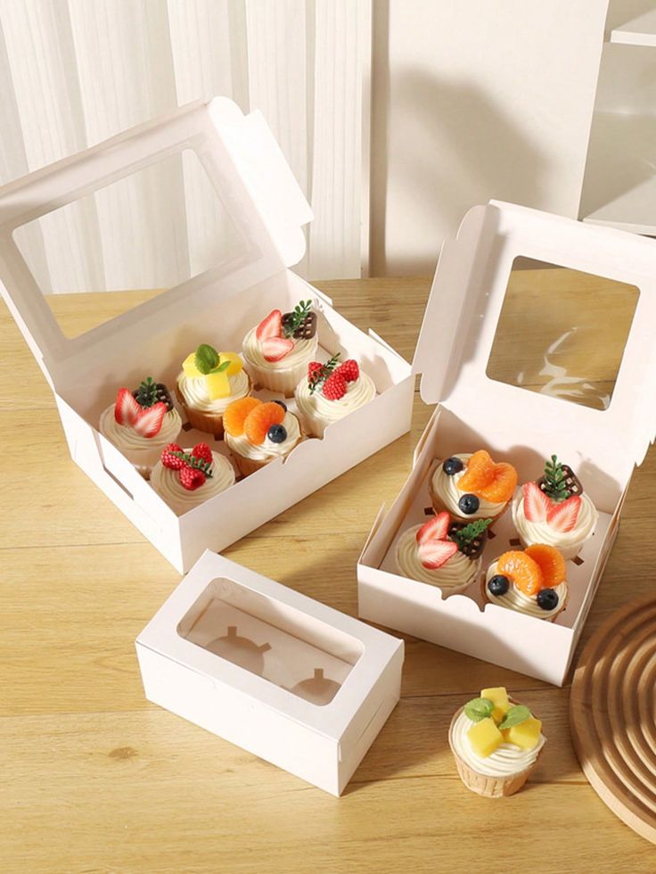 Caja de Papel Cartulina Kraft para Cupcake con Ventanilla