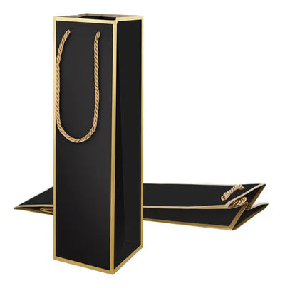 Bolsa elegante de material duro con asa de cordón para botella de vino