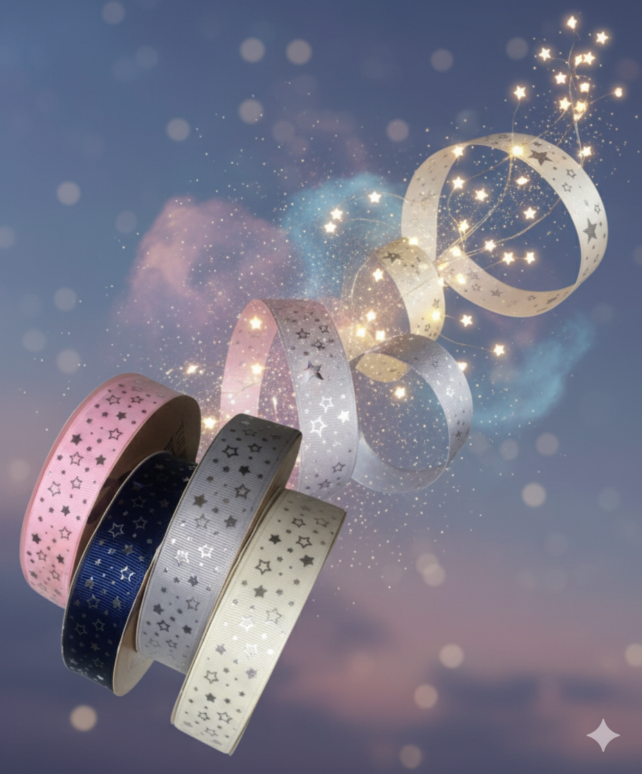 Rollo de cinta Gross con diseño de estrellitas Plateadas 1" x 50yrds