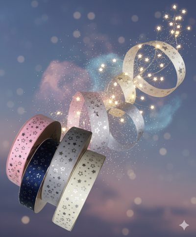 Rollo de cinta Gross con diseño de estrellitas Plateadas 1" x 50yrds