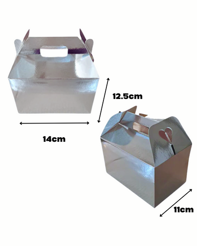 Cajas estilo lonchera en colores metálicos (14cm x 12.5cm x 11cm)