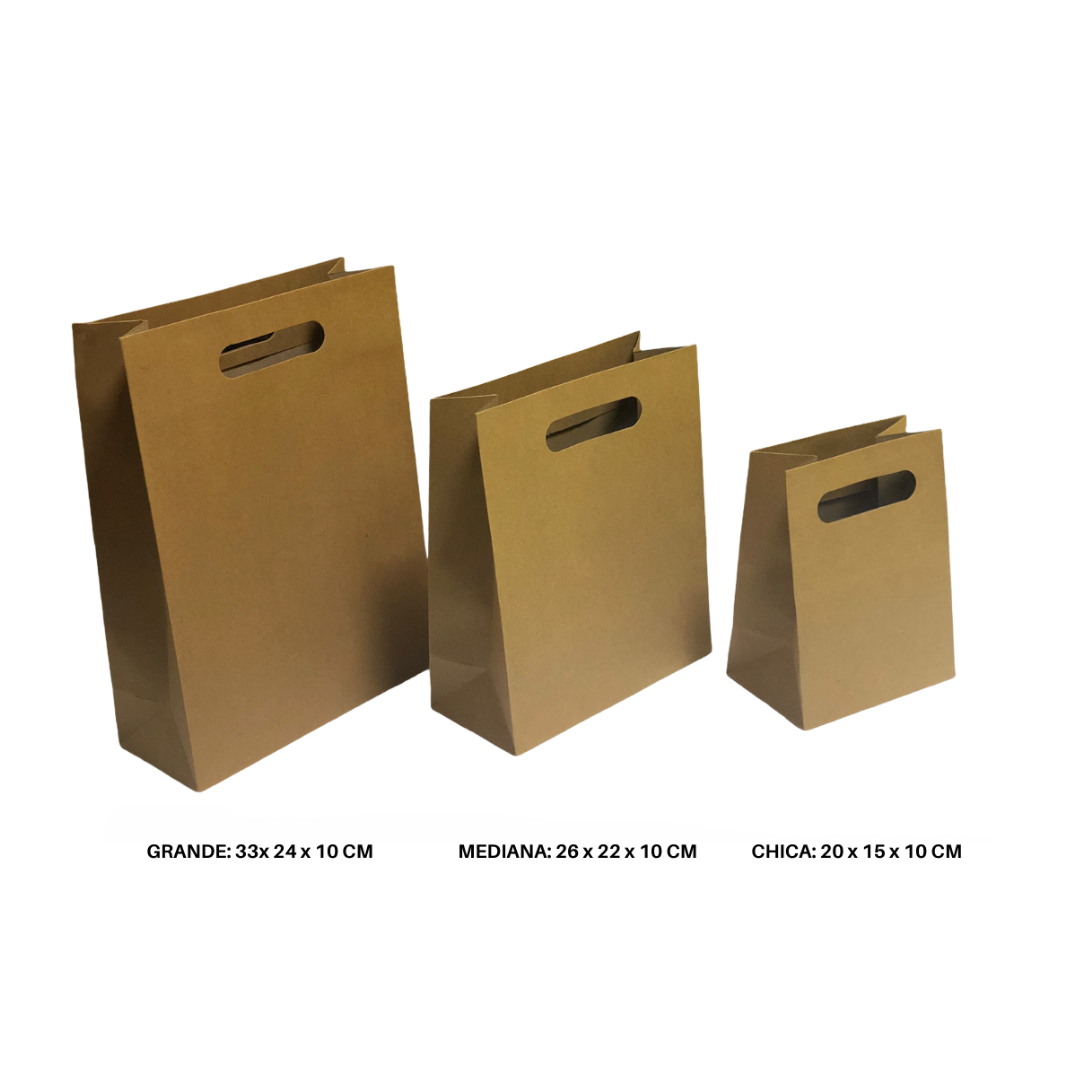 Bolsa de cartoncillo kraft con asa (material fuerte y resistente)