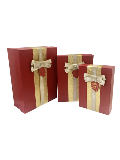 Caja de regalo rectangular con lazo rojo con dorado Navideño