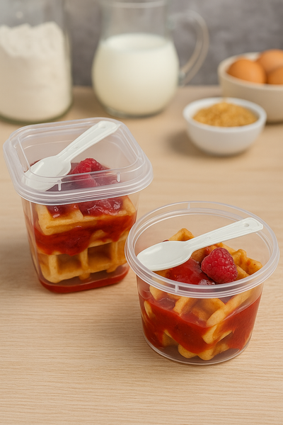 Envase plástico transparente con cucharita para postre