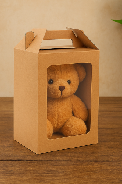 Caja kraft con agarradero y ventana