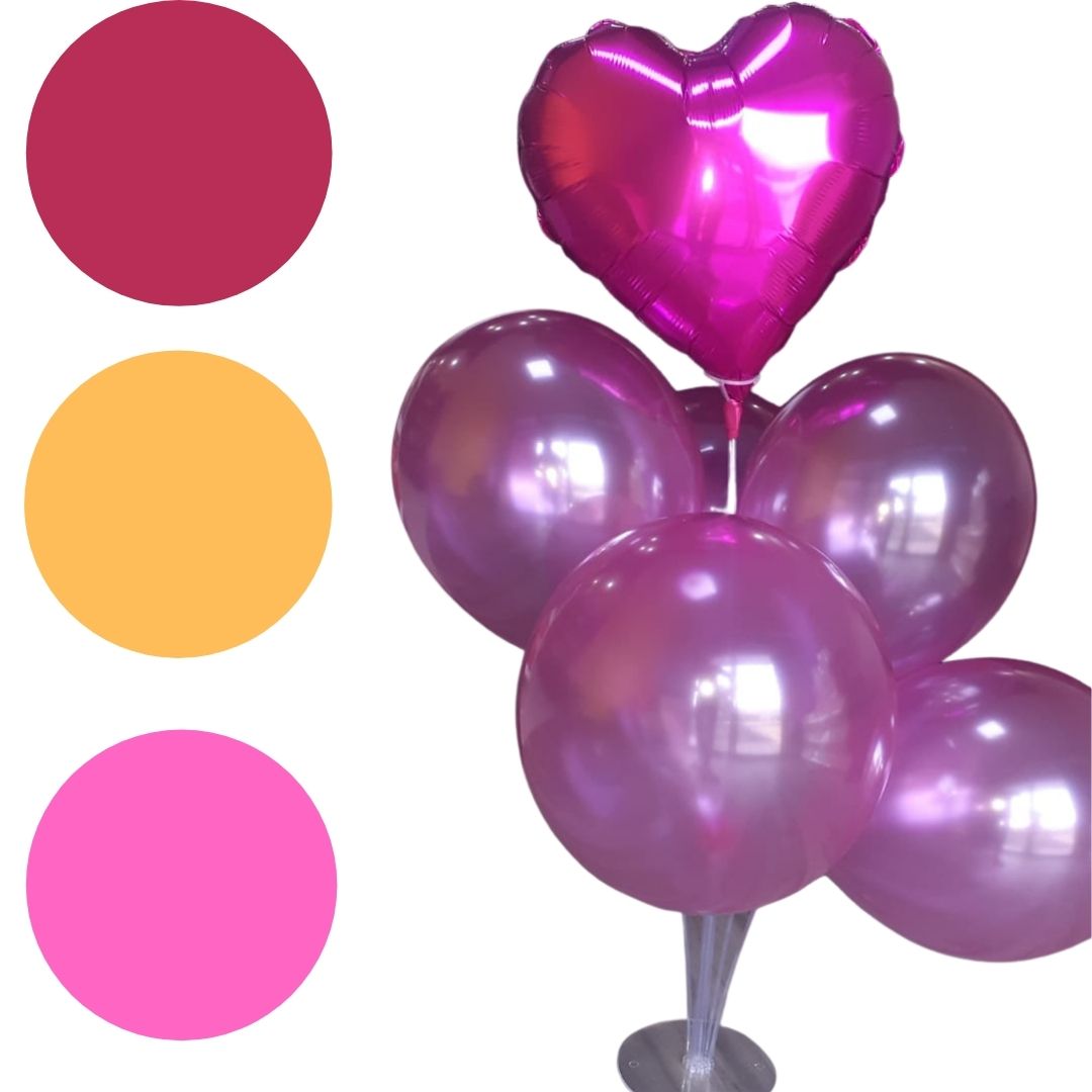 Set de globo de corazón y globo latex de 7 piezas con base y soporte