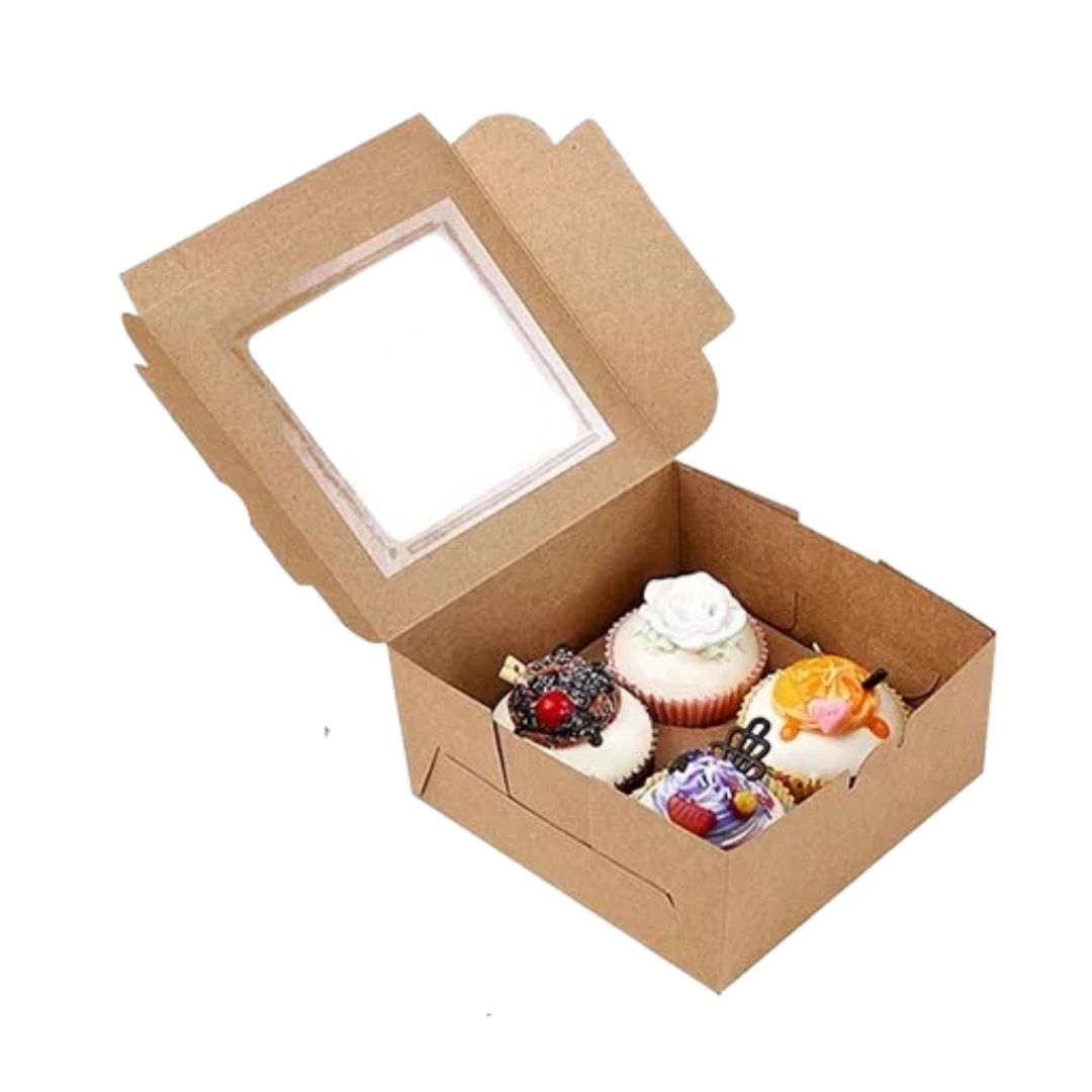 Caja de papel cartulina kraft para cupcake con ventanilla