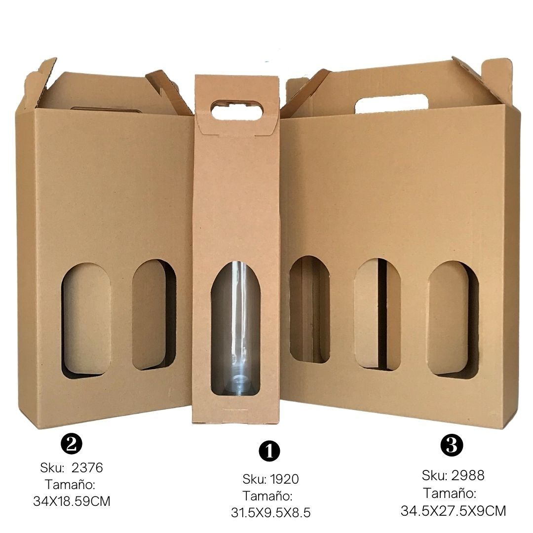 Caja kraft corrugado con asa para botellas de vino