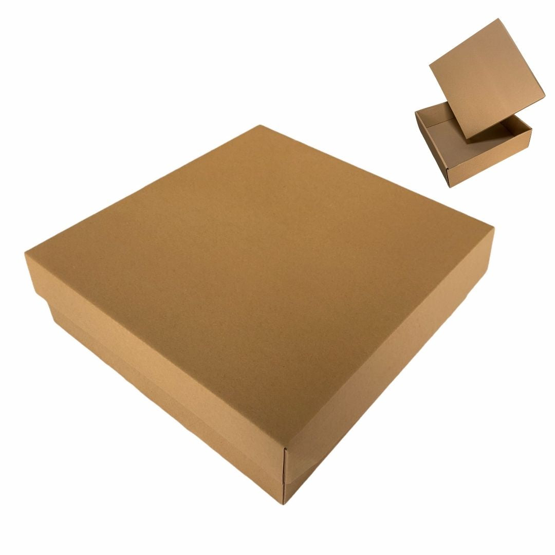 Caja cuadrado armable de micro-corrugado kraft con tapa (33 x31x9.5 cm) cod.4788