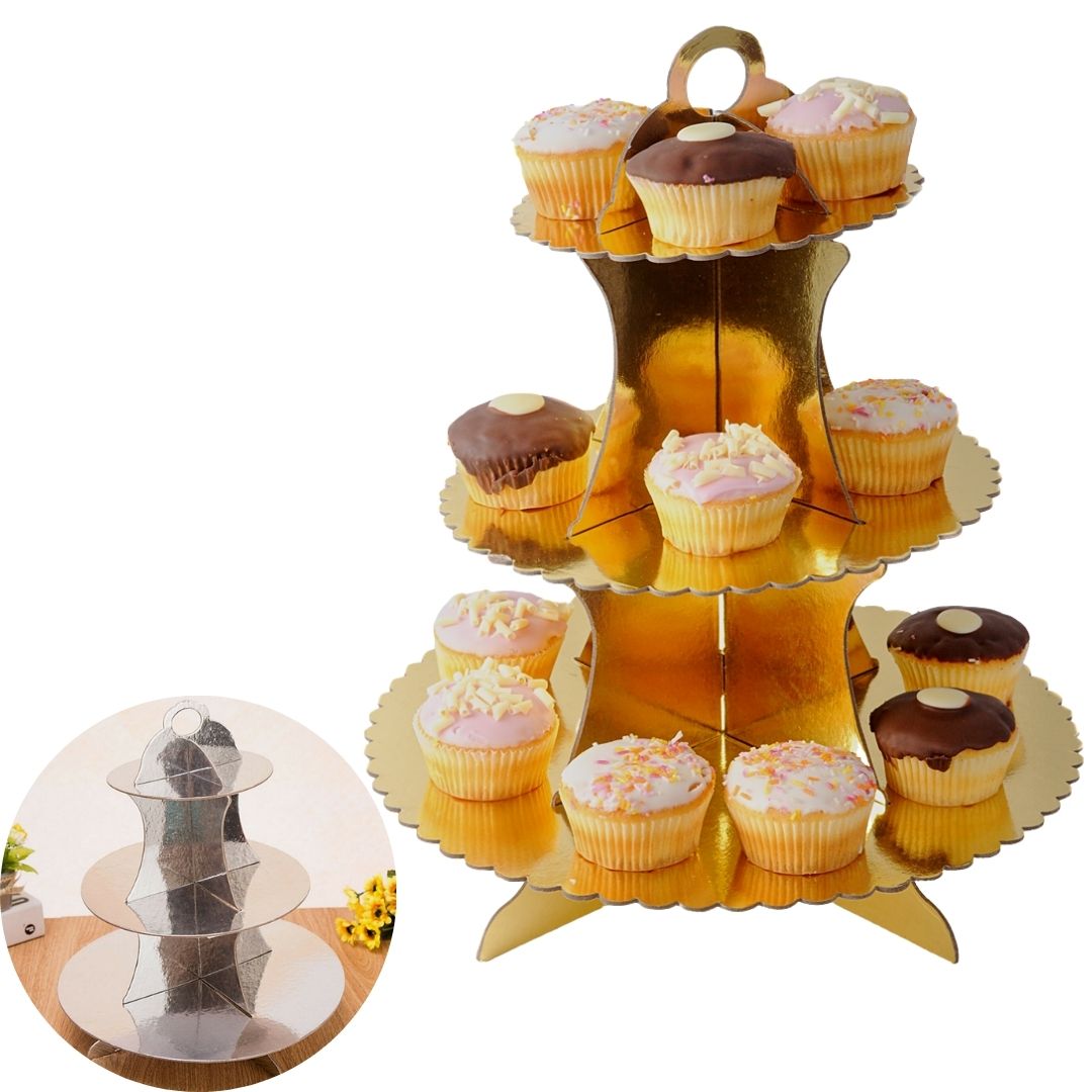 Soporte de cartón de 3 pisos para decoración de postres y cupcake.