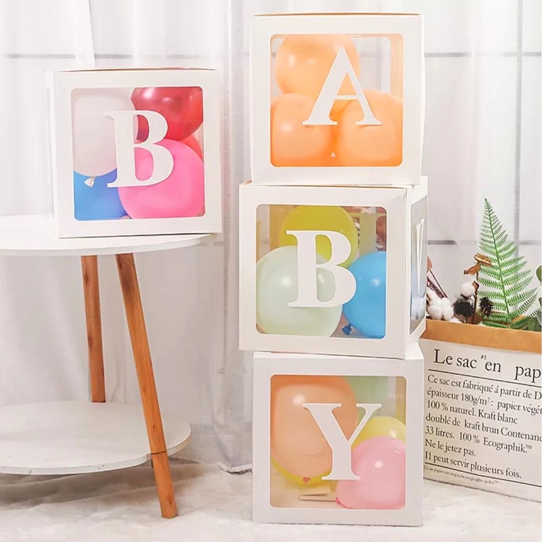 Kit de 4 cajas cuadradas decorativas con ventana transparente y letras plegables